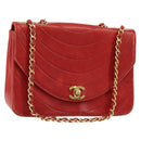 CHANEL Wave Line Chain Shoulder Bag Lamb Skin Red Gold CC Auth 152957-1