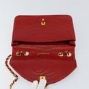 CHANEL Wave Line Chain Shoulder Bag Lamb Skin Red Gold CC Auth 152957-10