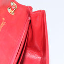CHANEL Wave Line Chain Shoulder Bag Lamb Skin Red Gold CC Auth 152957-19