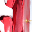 CHANEL Wave Line Chain Shoulder Bag Lamb Skin Red Gold CC Auth 152957-12