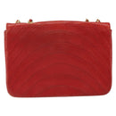 CHANEL Wave Line Chain Shoulder Bag Lamb Skin Red Gold CC Auth 152957-2