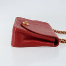 CHANEL Wave Line Chain Shoulder Bag Lamb Skin Red Gold CC Auth 152957-3