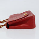CHANEL Wave Line Chain Shoulder Bag Lamb Skin Red Gold CC Auth 152957-4