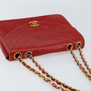 CHANEL Wave Line Chain Shoulder Bag Lamb Skin Red Gold CC Auth 152957-6