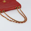 CHANEL Wave Line Chain Shoulder Bag Lamb Skin Red Gold CC Auth 152957-7