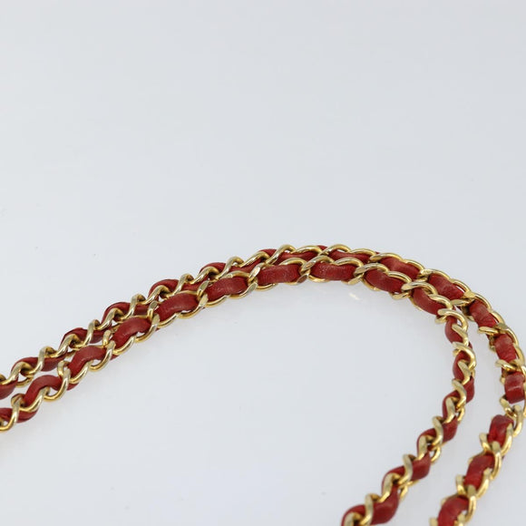 CHANEL Wave Line Chain Shoulder Bag Lamb Skin Red Gold CC Auth 152957