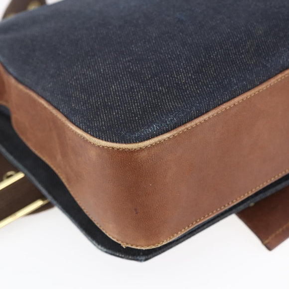 Christian Dior Street Chic Shoulder Bag Denim Leather Navy gold Auth 152959