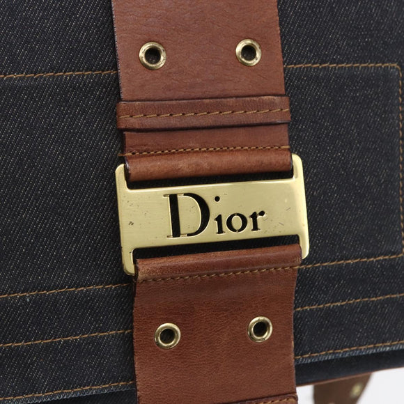 Christian Dior Street Chic Shoulder Bag Denim Leather Navy gold Auth 152959