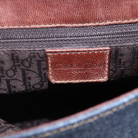 Christian Dior Street Chic Shoulder Bag Denim Leather Navy gold Auth 152959