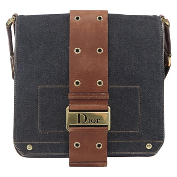 Christian Dior Street Chic Shoulder Bag Denim Leather Navy gold Auth 152959 - 0