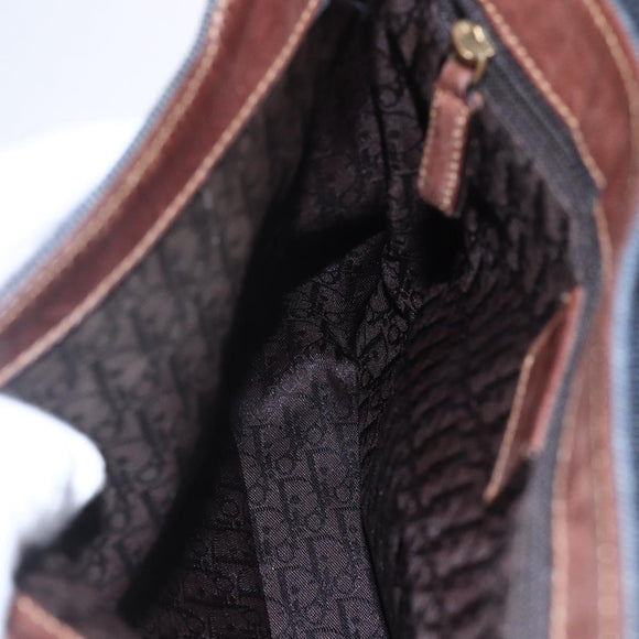 Christian Dior Street Chic Shoulder Bag Denim Leather Navy gold Auth 152959