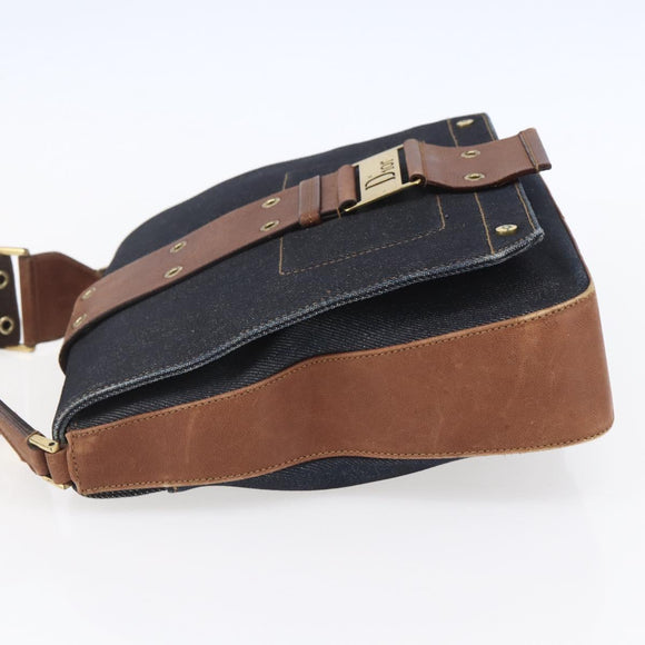 Christian Dior Street Chic Shoulder Bag Denim Leather Navy gold Auth 152959