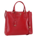PRADA Tote Bag Safiano Leather 2way Red Gold Auth 152961-1