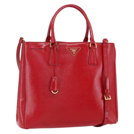 PRADA Tote Bag Safiano Leather 2way Red Gold Auth 152961