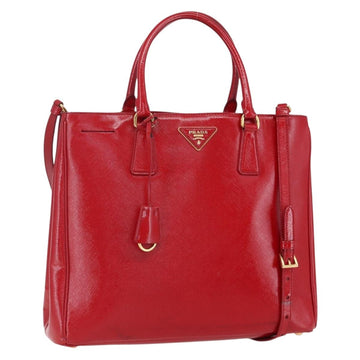 PRADA Tote Bag Safiano Leather 2way Red Gold Auth 152961