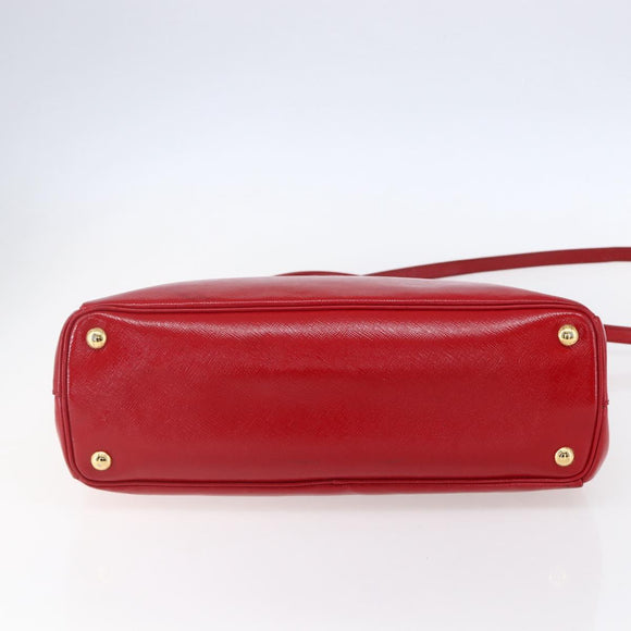 PRADA Tote Bag Safiano Leather 2way Red Gold Auth 152961