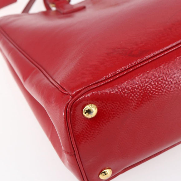 PRADA Tote Bag Safiano Leather 2way Red Gold Auth 152961