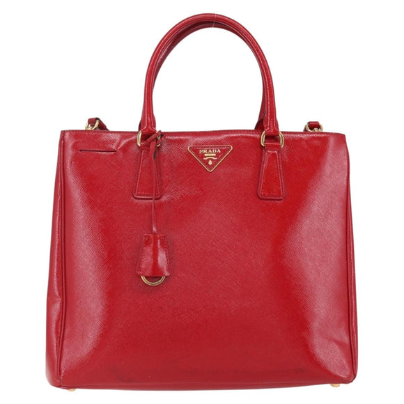 PRADA Tote Bag Safiano Leather 2way Red Gold Auth 152961