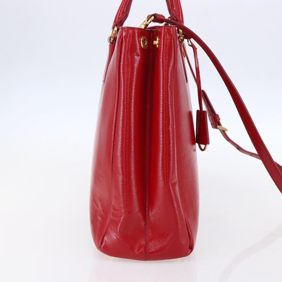 PRADA Tote Bag Safiano Leather 2way Red Gold Auth 152961