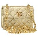 CHANEL Mini Matelasse Chain Shoulder Bag Lamb Skin Gold CC Auth 152962-1