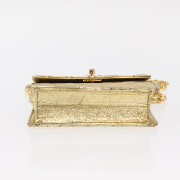 CHANEL Mini Matelasse Chain Shoulder Bag Lamb Skin Gold CC Auth 152962