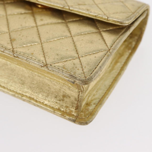 CHANEL Mini Matelasse Chain Shoulder Bag Lamb Skin Gold CC Auth 152962