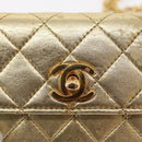 CHANEL Mini Matelasse Chain Shoulder Bag Lamb Skin Gold CC Auth 152962-19