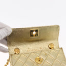 CHANEL Mini Matelasse Chain Shoulder Bag Lamb Skin Gold CC Auth 152962-20