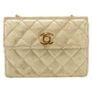 CHANEL Mini Matelasse Chain Shoulder Bag Lamb Skin Gold CC Auth 152962-13