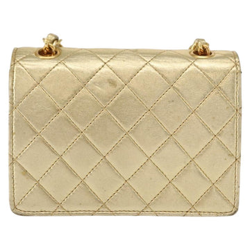 CHANEL Mini Matelasse Chain Shoulder Bag Lamb Skin Gold CC Auth 152962 - 0