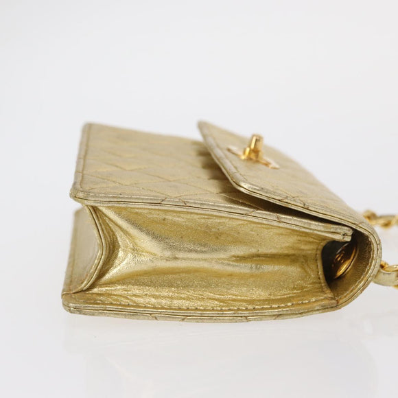 CHANEL Mini Matelasse Chain Shoulder Bag Lamb Skin Gold CC Auth 152962