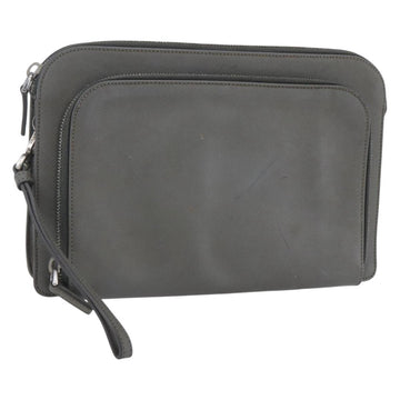 PRADA Clutch Bag Safiano Leather Gray Silver Auth 152965