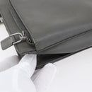 PRADA Clutch Bag Safiano Leather Gray Silver Auth 152965-9