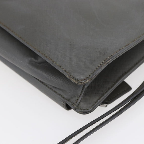 PRADA Clutch Bag Safiano Leather Gray Silver Auth 152965