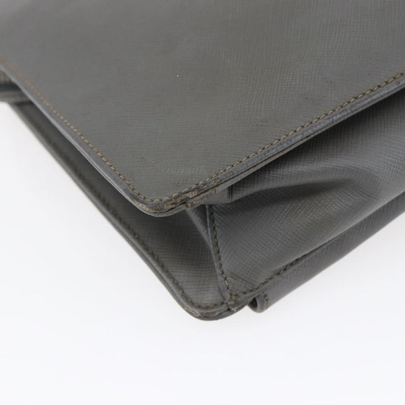 PRADA Clutch Bag Safiano Leather Gray Silver Auth 152965