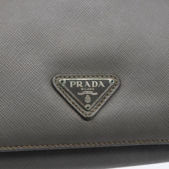 PRADA Clutch Bag Safiano Leather Gray Silver Auth 152965