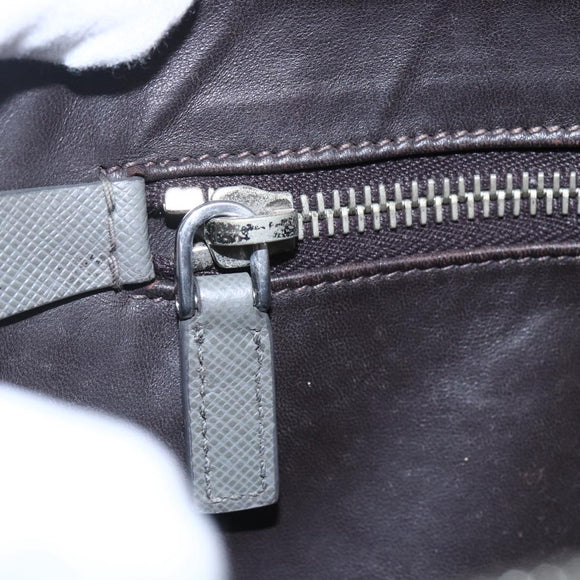 PRADA Clutch Bag Safiano Leather Gray Silver Auth 152965