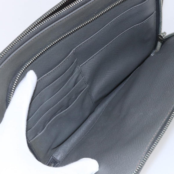 PRADA Clutch Bag Safiano Leather Gray Silver Auth 152965