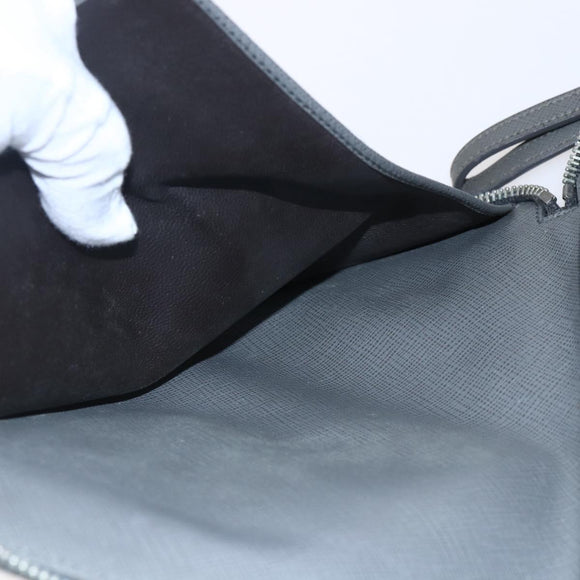 PRADA Clutch Bag Safiano Leather Gray Silver Auth 152965
