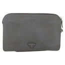 PRADA Clutch Bag Safiano Leather Gray Silver Auth 152965-2
