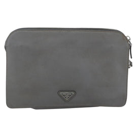 PRADA Clutch Bag Safiano Leather Gray Silver Auth 152965 - 0