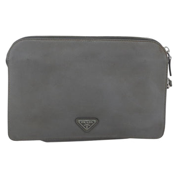 PRADA Clutch Bag Safiano Leather Gray Silver Auth 152965 - 0