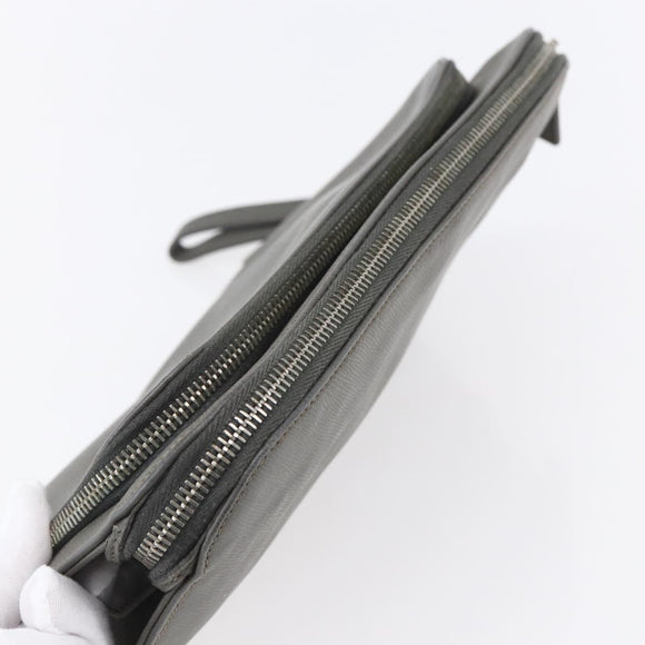 PRADA Clutch Bag Safiano Leather Gray Silver Auth 152965