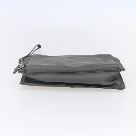 PRADA Clutch Bag Safiano Leather Gray Silver Auth 152965
