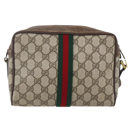 GUCCI GG Supreme Web Sherry Line Bag PVC Beige Gold 904 02 004 Auth 152967 - 0