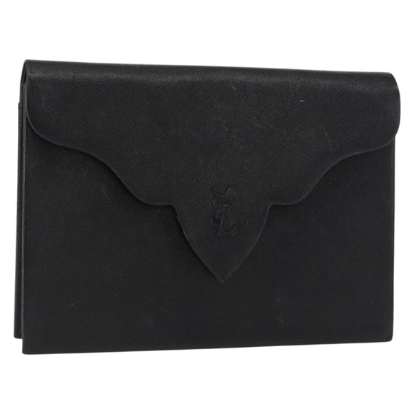 SAINT LAURENT Clutch Bag Leather Black Gold Auth 152970