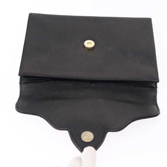 SAINT LAURENT Clutch Bag Leather Black Gold Auth 152970