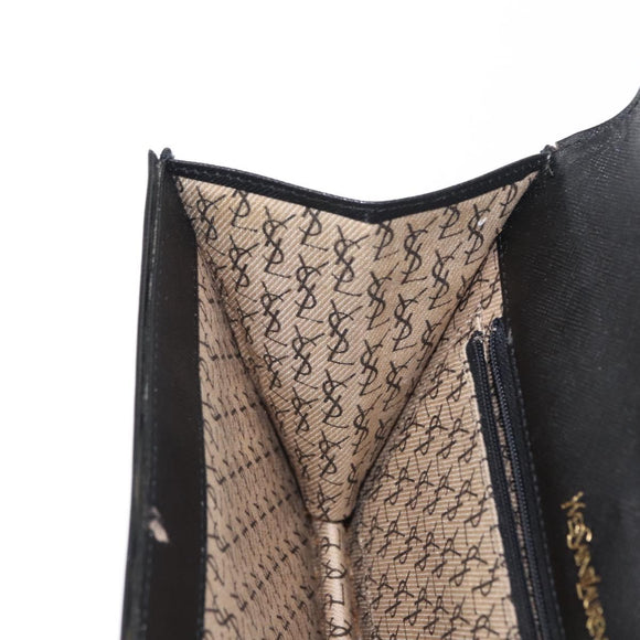 SAINT LAURENT Clutch Bag Leather Black Gold Auth 152970