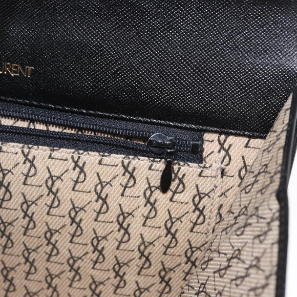 SAINT LAURENT Clutch Bag Leather Black Gold Auth 152970