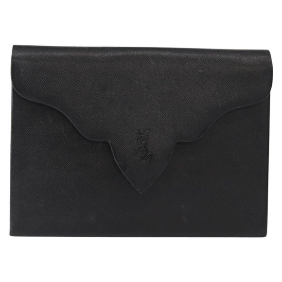 SAINT LAURENT Clutch Bag Leather Black Gold Auth 152970